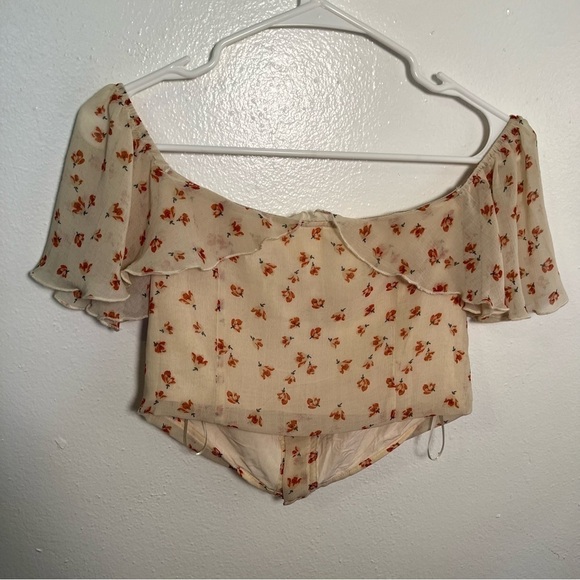 Fanco Off Shoulder Crop Top Cream Orange Floral - Picture 6 of 11